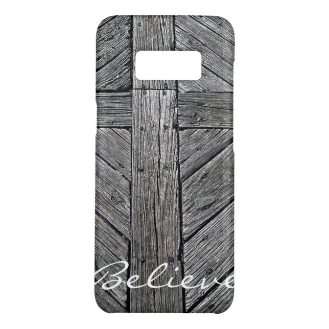 Coque Case-Mate Pour Samsung Galaxy Monogramme en bois rustique croisé chrétien (Dos)