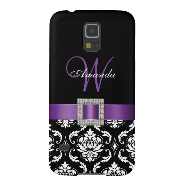 COQUE Case-Mate POUR SAMSUNG GALAXY MONOGRAMME POURPRE ET NOIR DE DAMASSÉ (Dos)