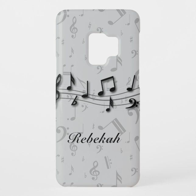 Coque Case-Mate Pour Samsung Galaxy Notes musicales noires et grises personnalisées (Dos)