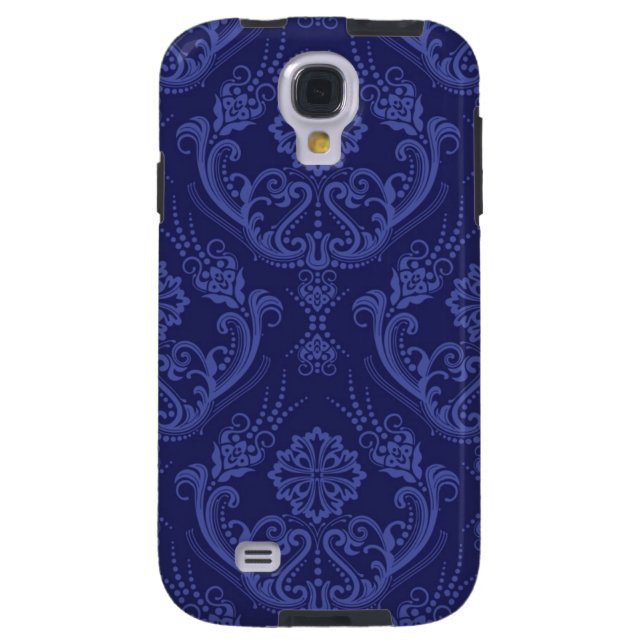 Coque Case-Mate Pour Samsung Galaxy Papier peint bleu damassé fleuri (Dos)