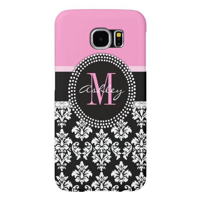 Coque Case-Mate Pour Samsung Galaxy Rose noir de monogramme de damassé (Dos)