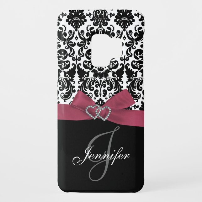 Coque Case-Mate Pour Samsung Galaxy Rose personnalisé, caisse fleurie noire de damassé (Dos)