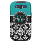 Teal, damassé noire votre initiale, votre nom