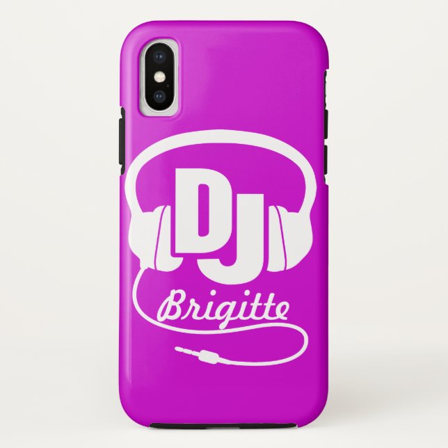 Coque casque de nom DJ violet et blanc (Dos)
