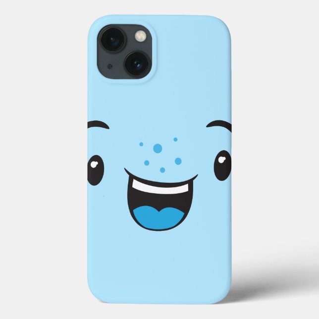 Coque de visage bleu souriant Kawaii (Verso)
