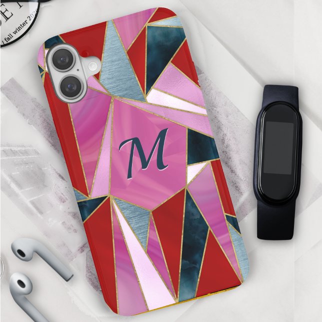 Coque géométrique abstrait-Mate iP rouge chic gris (Créateur téléchargé)