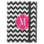Chevron noir et blanc avec le monogramme de roses