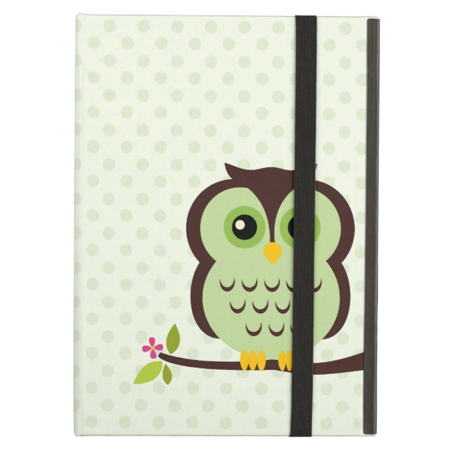 Coque iPad Air Hibou vert mignon (Devant fermé)