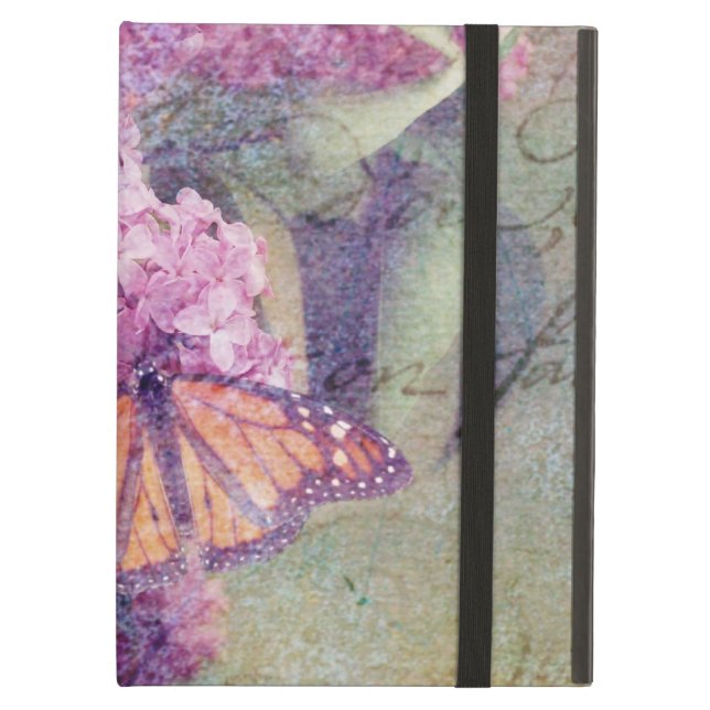 Coque iPad Air Papillon texturisé avec des lilas (Devant fermé)
