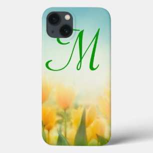 Coque ipad de monogramme de tulipes jaunes baisées