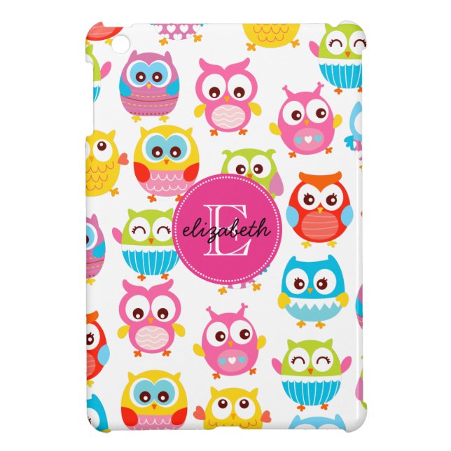 Coque iPad Mini Chouettes mignonnes en petits morceaux Monogramme (Dos)