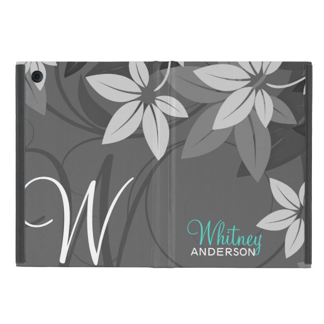 Coque iPad Mini Folio floral moderne de monogramme (Extérieur)