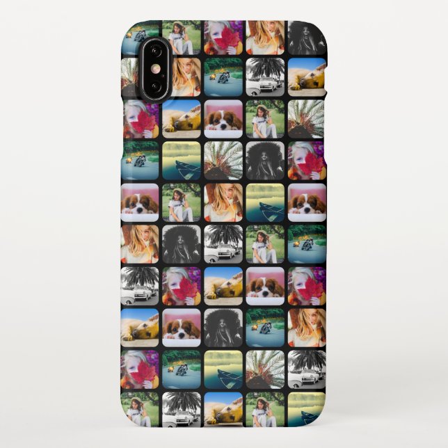 Coque iPhone 10 Modèle de grille photo Carré arrondi noir (Dos)