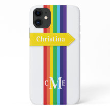 Coque iPhone 11 | Arc-en-ciel rayé avec Monogramme