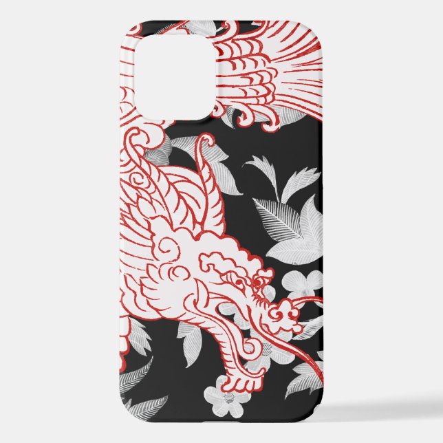 Coque iPhone 12 Dragon asiatique - Blanc sur coque iphone floral n (Verso)
