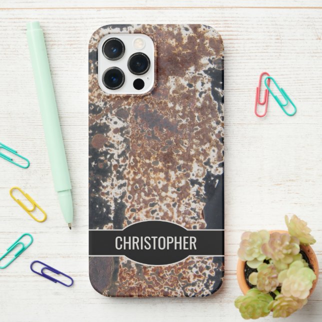 Coque iPhone 12 Pro Max Nom personnalisé rustique coque iphone de texture  (Sur le bureau)