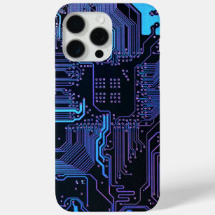 Coque iPhone 15 Pro Max Carte cool de circuit d'ordinateur bleu