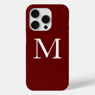 Coque iPhone 15 Pro Monogramme Nom Bourgogne Rouge Maroon Blanc Élégan
