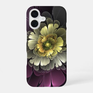 Coque iPhone 16 Abstrait Purpur moderne Khaki Gris Fleur fractale 