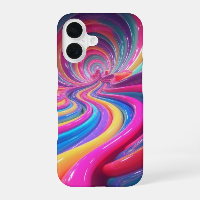 Coque iPhone 16 Abstrait Rainbow Glossy Swirl 3D (Verso)