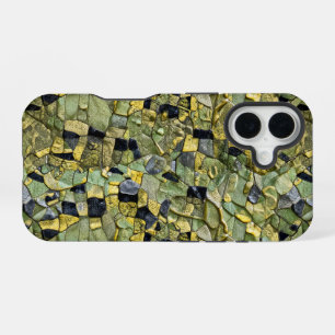 Coque iPhone 16 Alligator Crocodile Dragon Cuir Vert Jaune