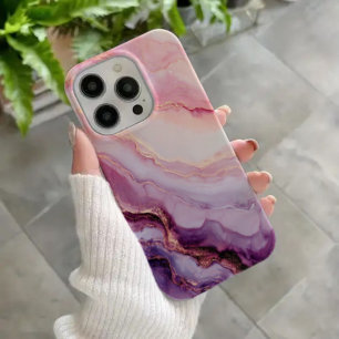 Coque iPhone 16 Amethyst Éclat – Marbre Luxueux Rose et Violet