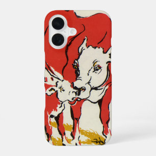 Coque iPhone 16 Animaux de ferme vintage, vache Holstein avec veau