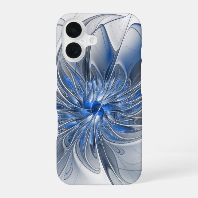 Coque iPhone 16 Aquarelle gris bleu Abstrait Fractal Art Flower (Verso)