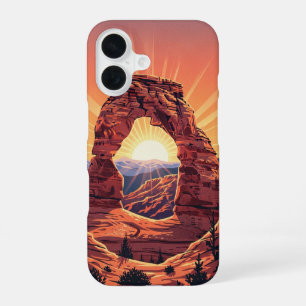 Coque iPhone 16 Arche de roche vintage au soleil déclinant