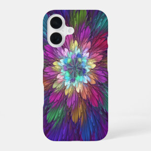 Coque iPhone 16 Art abstrait fractal de fleurs psychédéliques colo
