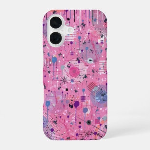 Coque iPhone 16 Art abstrait maximaliste rose