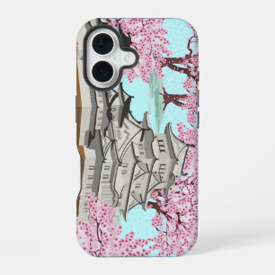 Coque iPhone 16 Art du château japonais Sakura – Printemps des fle