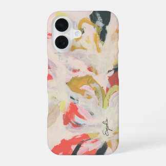 Coque iPhone 16 Art floral abstrait coloré Votre nom