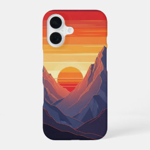 Coque iPhone 16 Art Rétro Vintage de Coucher de Soleil en Montagne