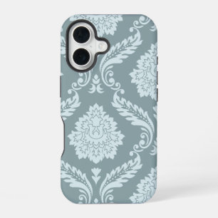 Coque iPhone 16 Art Rococo Damassé I Bleu Canard + Sarcelle