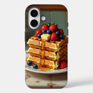 Coque iPhone 16 Assiette Antique de Gaufres aux Fraises