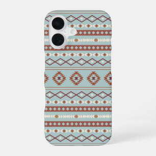 Coque iPhone 16 Aztec Mixte Motif Motif Rusts Crème Bleu