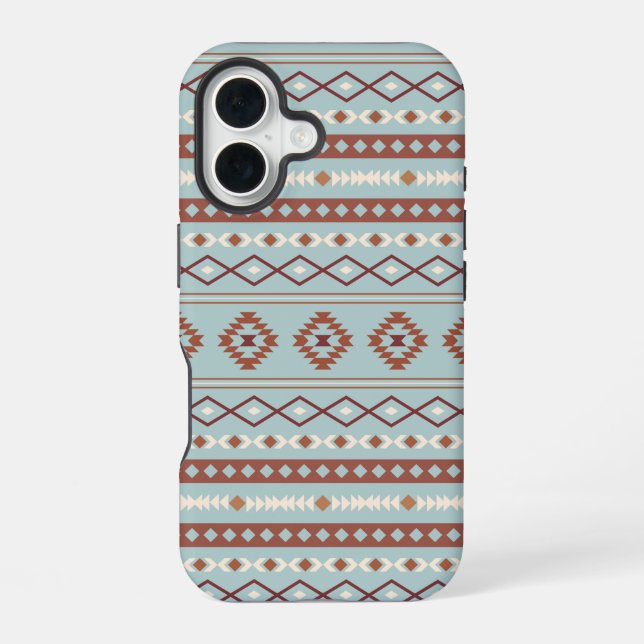 Coque iPhone 16 Aztec Mixte Motif Motif Rusts Crème Bleu (Verso)