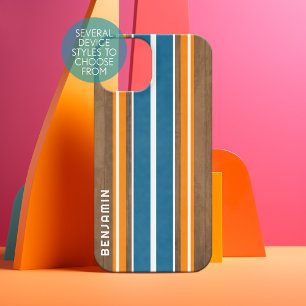 Coque iPhone 16 Bandes de planche de surf vintage - Nom personnali