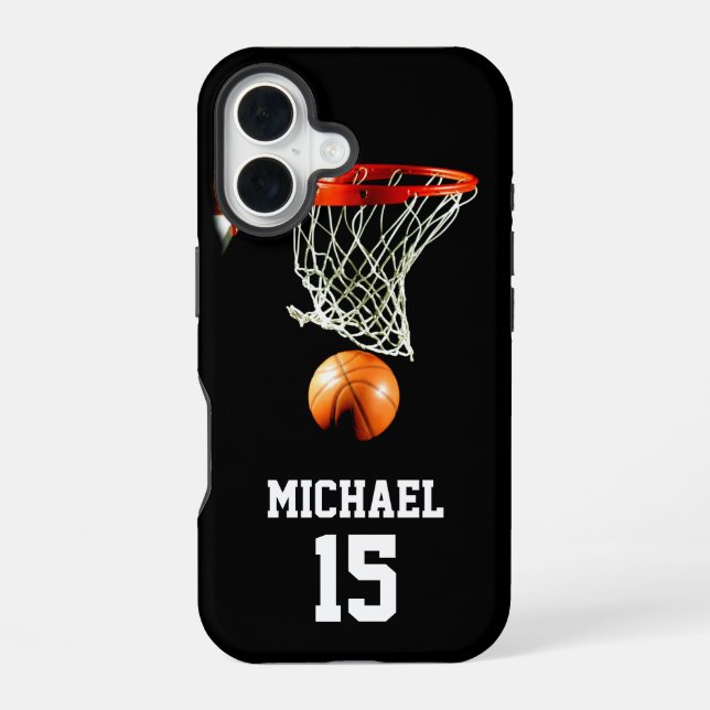 Coque iPhone 16 Basket-ball Votre nom (Verso)
