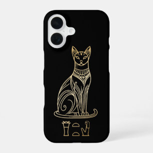 Coque iPhone 16 Bastet, déesse féline égyptienne. Nom en hiéroglyp