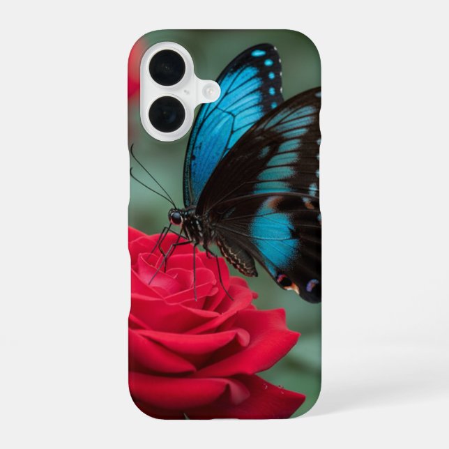 Coque iPhone 16 Belle Rose Rouge Papillon - (Verso)