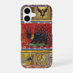 Coque iPhone 16 BESTIAIRE MÉDIÉVAL, ROI HÉRISSON NOIR et ANIMAUX