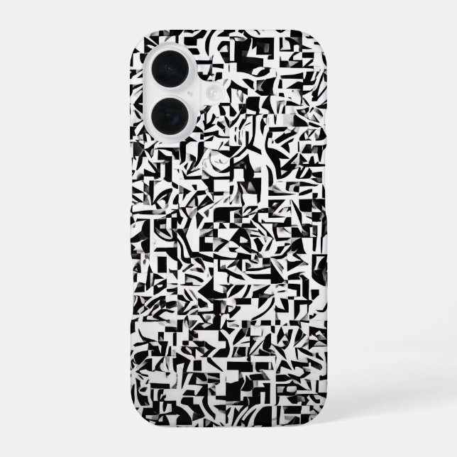 Coque iPhone 16 Black and White Abstract Geometric Pattern (Verso)