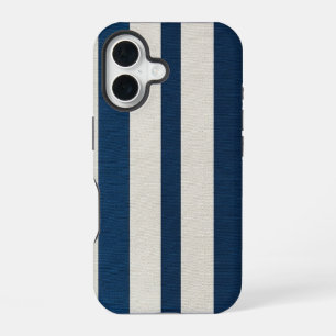 Coque iPhone 16 Bleu marine et crème rayure verticale sans couture