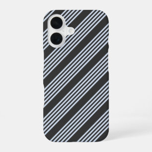 Coque iPhone 16 Bleu pâle et charbon de bois cinq bandes motif