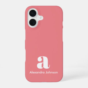 Coque iPhone 16 Blush Rose Monogramme De Nom Initial Minimal Moder