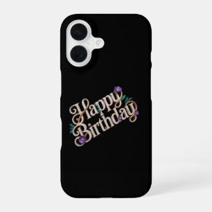 Coque iPhone 16 Boîte Luxueuse 3D Or Marbre Joyeux Anniversaire Ga