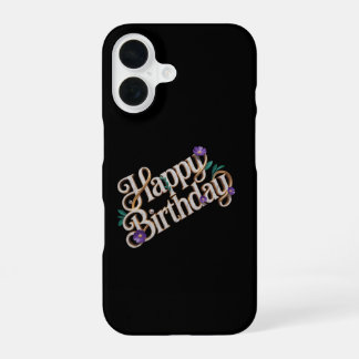 Coque iPhone 16 Boîte Luxueuse 3D Or Marbre Joyeux Anniversaire Ga