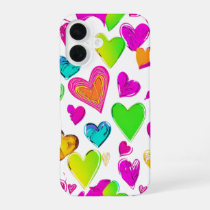 Coque iPhone 16 Boîtier de téléphone Motif de coeur coloré Cute